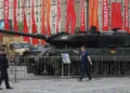 Putin boldly showcases captured American and British tanks in Moscow.