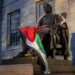 At Harvard University, protesters against Israel have replaced the US flag with the Palestinian flag.