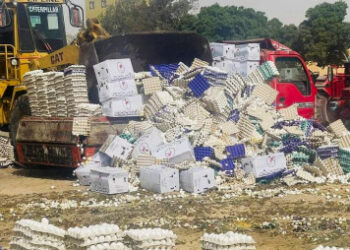 Food destined for Gaza spoils under the sun, trucks stopped due to the closure of the Rafah border crossing.