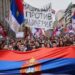 Over 100,000 demonstrators gathered in Belgrade, marking one of the largest anti-government protests, with chants of “He’s done!” echoing throughout the city.