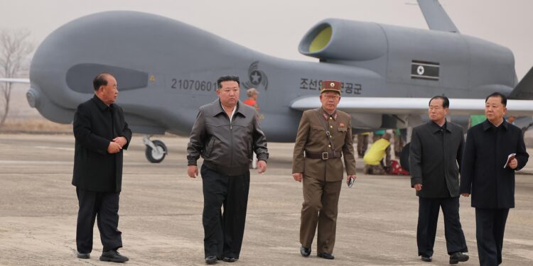 North Korea’s Kim examines a drone test and advocates for increased utilization of AI.